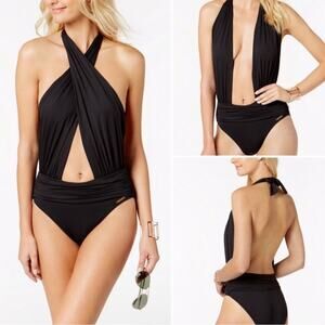 VINCE CAMUTO Swimsuit Riviera Convertible Halter One Piece Black NWT Size 14